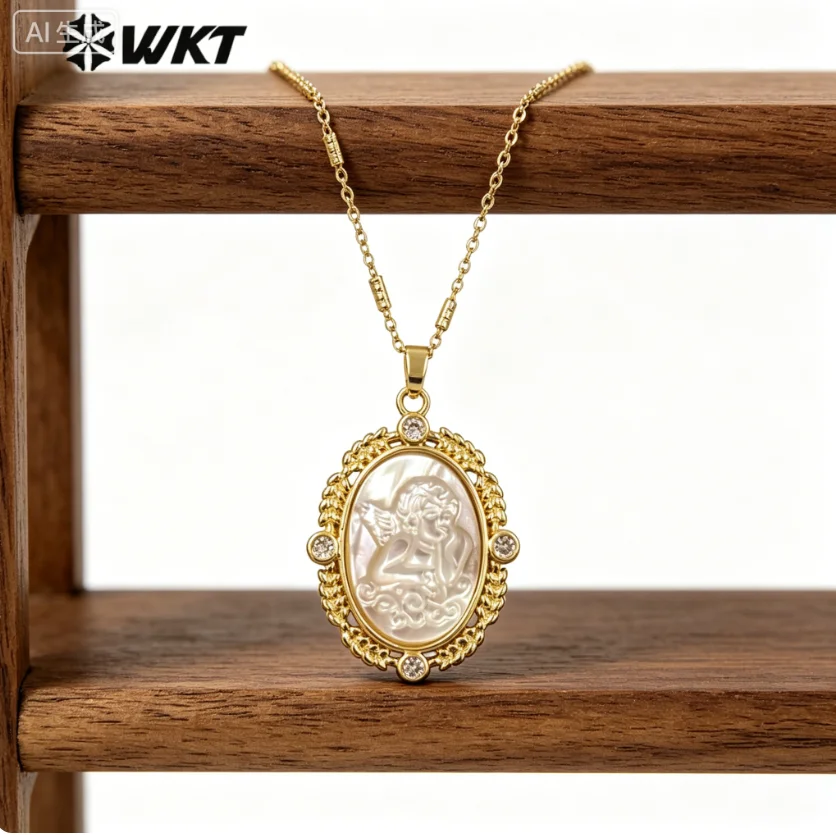 WT-JN273 2024 Hot Sale Vintage Angel Patterned Shell Necklace With Zircon Inlaid Lovely And Light Luxury Jewelry
WT-JN273 2024 Hot Sale Vintage Angel Patterned Shell Necklace With Zircon Inlaid Lovely And Light Luxury Jewelry