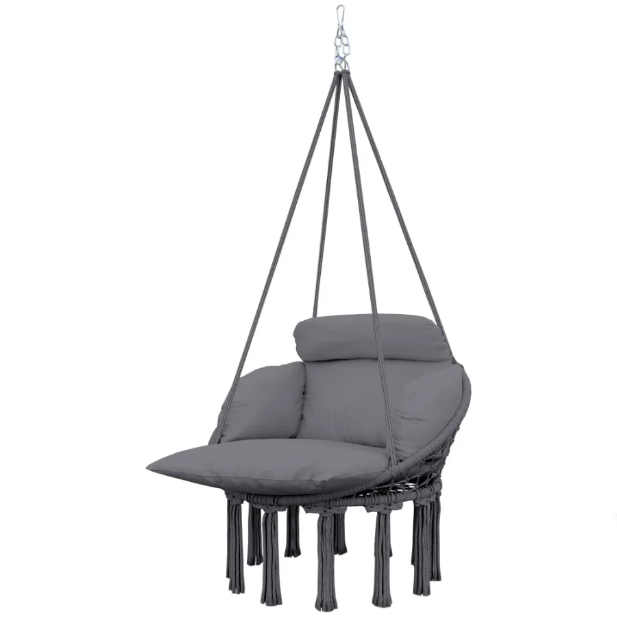 Hammock Swing Chair Macrame Hanging Chair with Large Cushion Chain Steel Frame for Indoor Outdoor Use Dark Gray
Hammock Swing Chair Macrame Hanging Chair with Large Cushion Chain Steel Frame for Indoor Outdoor Use Dark Gray