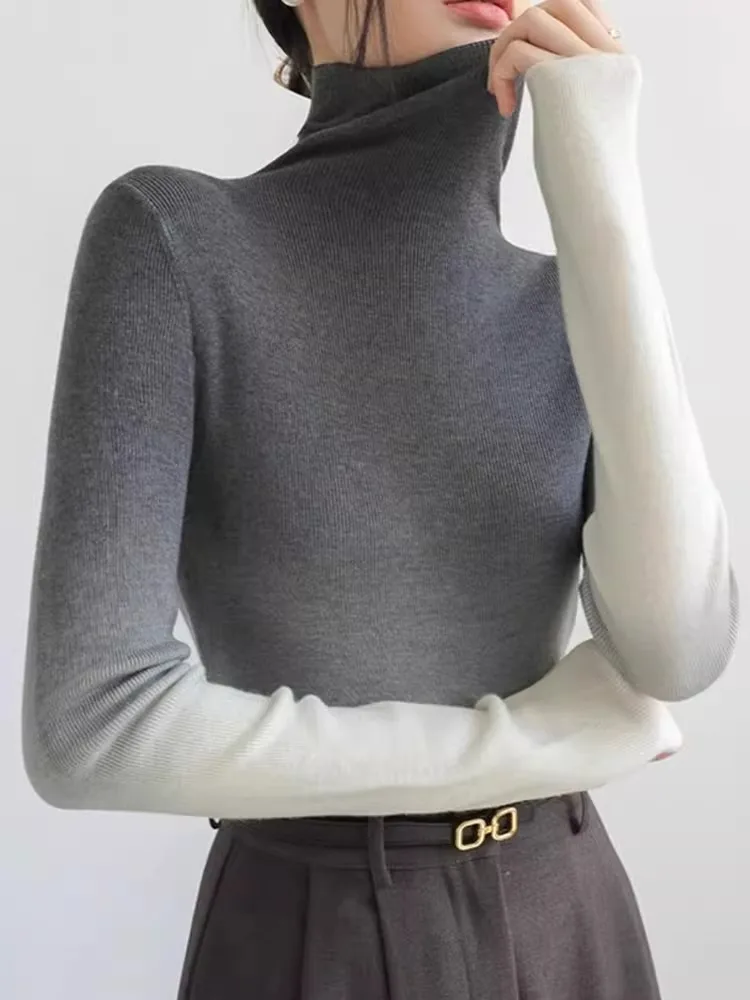 Gradient Color High Neck Knitted Sweater For Women In Autumn And Winter, With A High-End Feel And A Soft And Unique Slim Fit Top
Gradient Color High Neck Knitted Sweater For Women In Autumn And Winter, With A High-End Feel And A Soft And Unique Slim Fit Top
