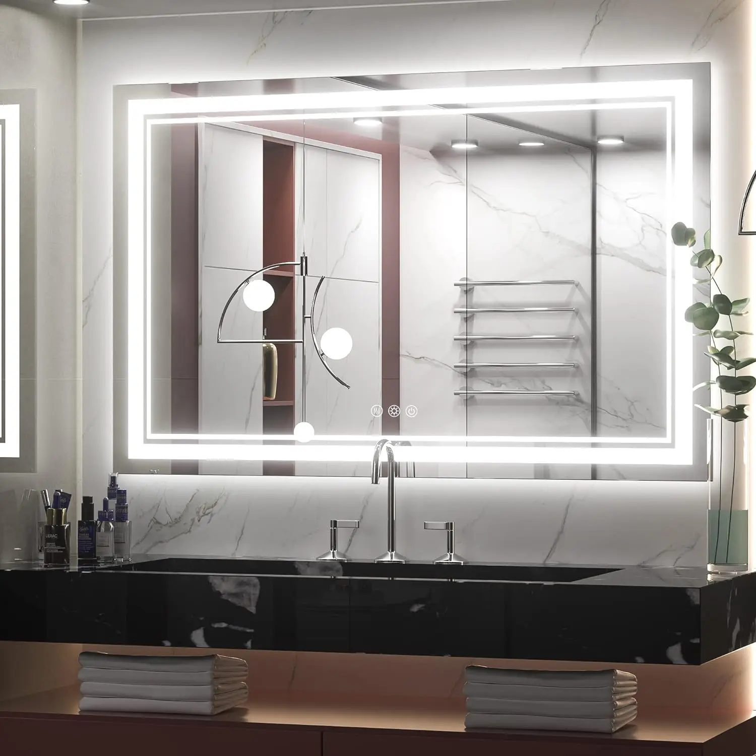 LED Bathroom Mirror 48” x 30” with Frontlit and Backlight, Stepless 3 Colors Temperature
LED Bathroom Mirror 48” x 30” with Frontlit and Backlight, Stepless 3 Colors Temperature