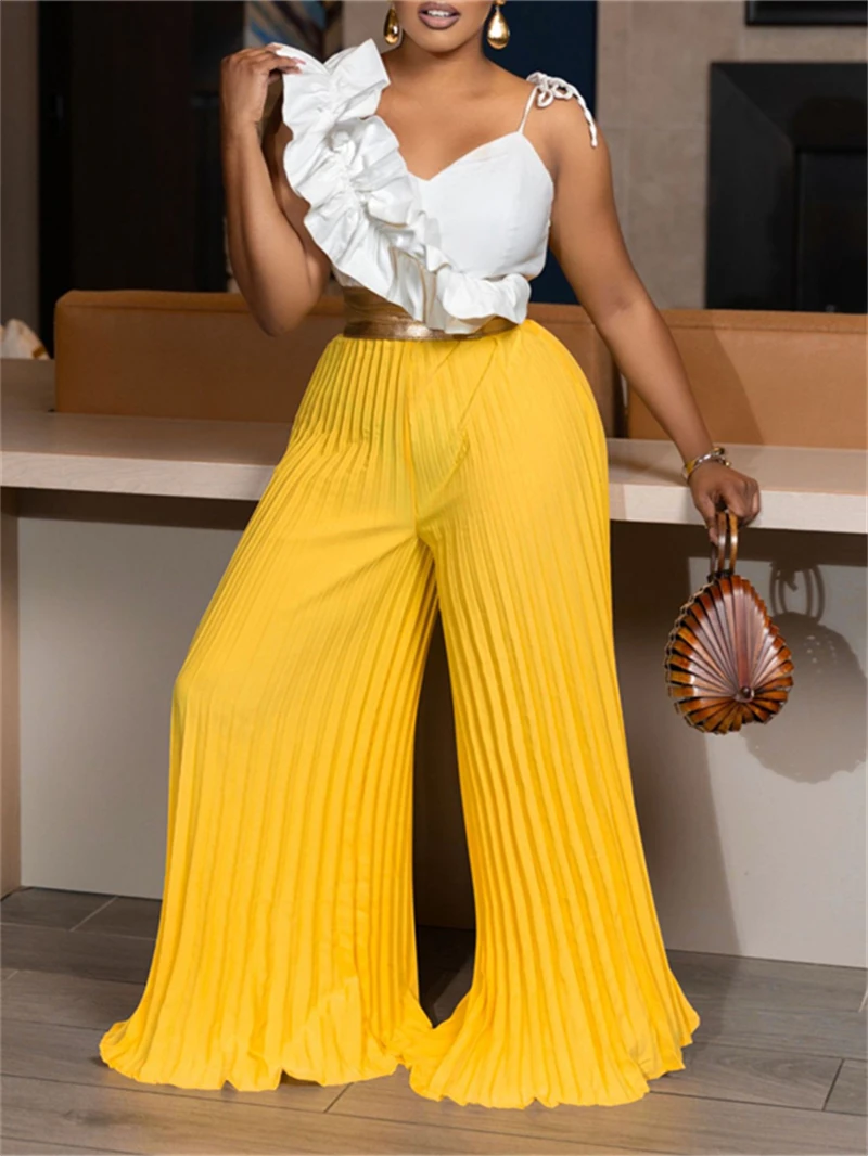 Fashion 2 Piece Sets Women Outfit Summer Clothes Women 2025 Ruffle Strap Top Wide Leg Pleated Pant Sets Sexy Tracksuit Woman Set
Fashion 2 Piece Sets Women Outfit Summer Clothes Women 2025 Ruffle Strap Top Wide Leg Pleated Pant Sets Sexy Tracksuit Woman Set