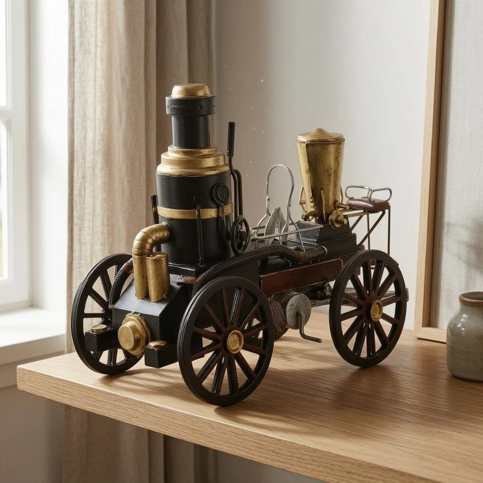 Vintage Steam Locomotive Statue Handmade Locomotive Collectible Model Train Sculpture Black and Gold Display Ornament
Vintage Steam Locomotive Statue Handmade Locomotive Collectible Model Train Sculpture Black and Gold Display Ornament