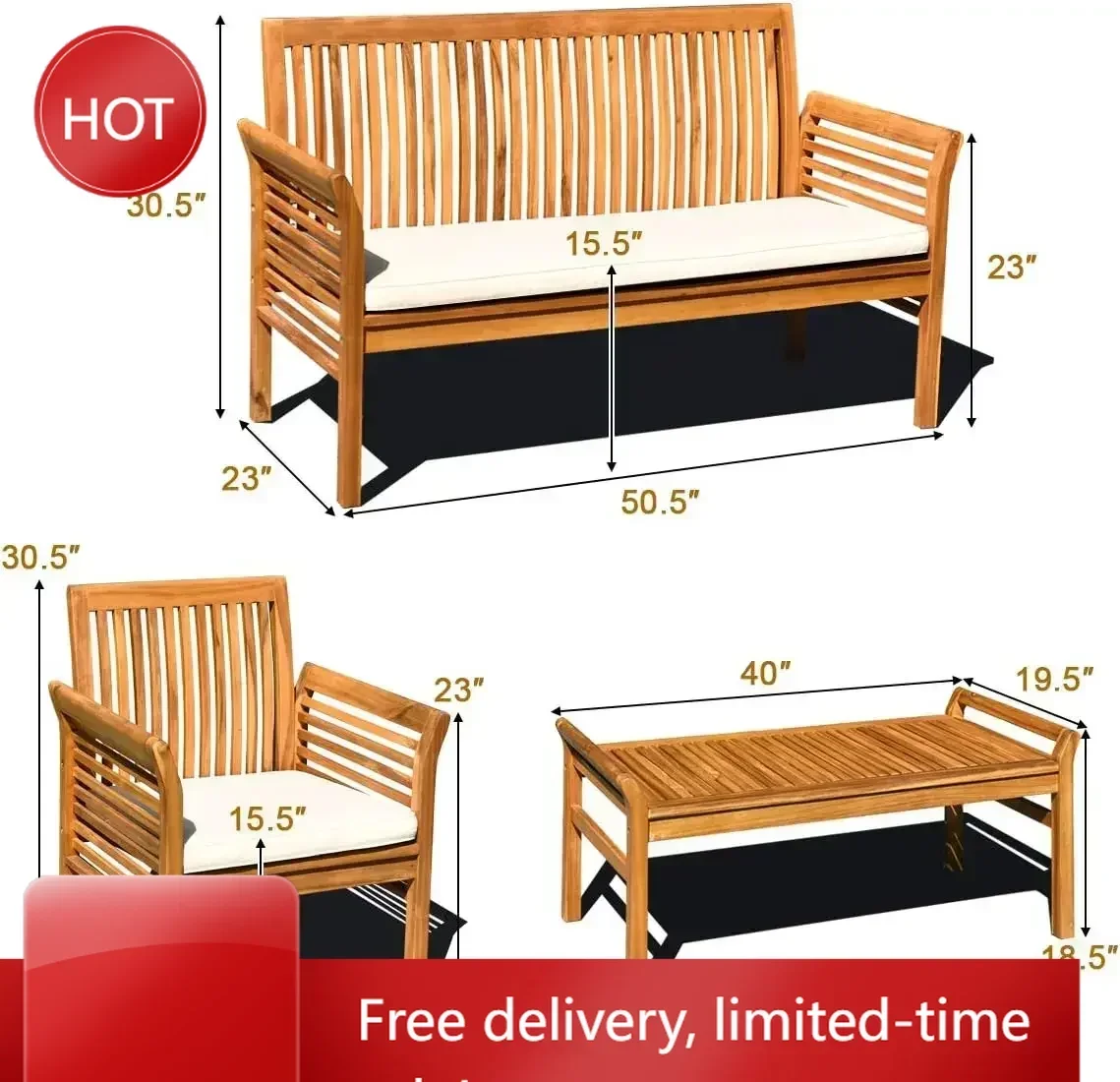 Time-limitedXMSJ.4 Piece Outdoor Acacia Wood Sofa Set with Water Resistant Cushions, Padded Patio Conversation Table Chair Set w
Time-limitedXMSJ.4 Piece Outdoor Acacia Wood Sofa Set with Water Resistant Cushions, Padded Patio Conversation Table Chair Set w