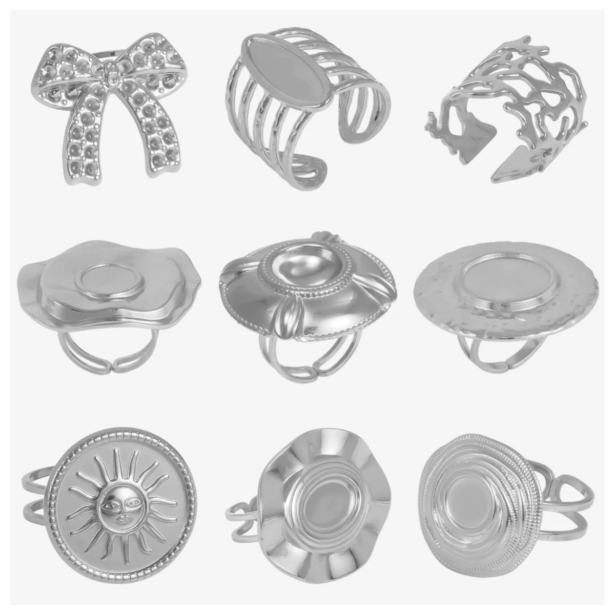 7pcs Vintage Personality Coral Stainless Steel hollow out opening adjustable ring bowknot silver color geometry rings couple
7pcs Vintage Personality Coral Stainless Steel hollow out opening adjustable ring bowknot silver color geometry rings couple