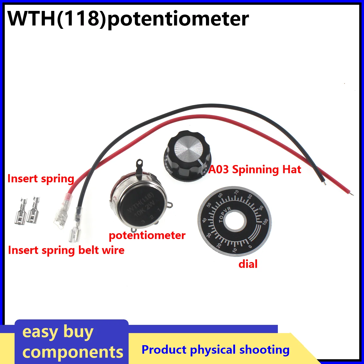 Temperature control switch potentiometer WTH118-1A 2W 1K/2.2/4.7/10K/22/47/100/470K single turn carbon film
Temperature control switch potentiometer WTH118-1A 2W 1K/2.2/4.7/10K/22/47/100/470K single turn carbon film