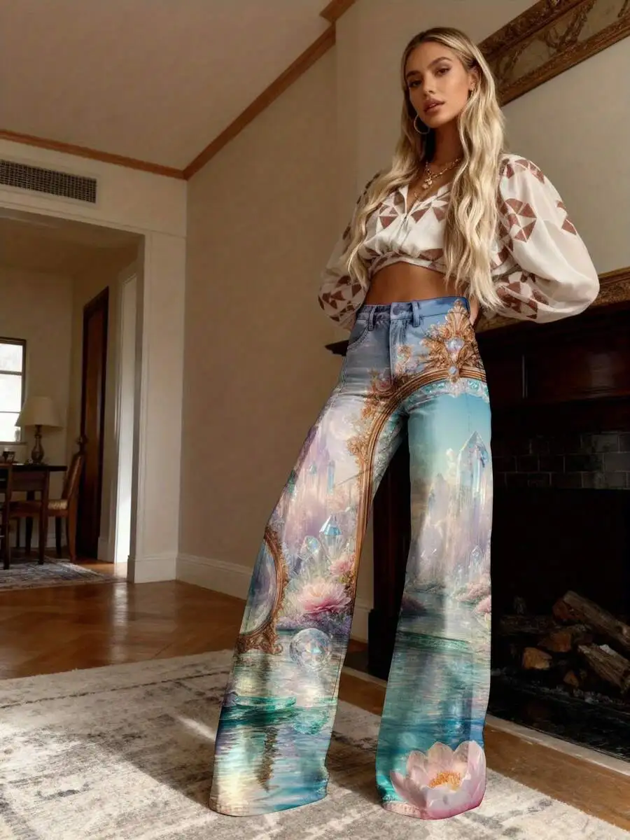 Womens 3D Fantasy Landscape Print Wide Leg Denim Pants High Waist Button Closure Casual Trousers
Womens 3D Fantasy Landscape Print Wide Leg Denim Pants High Waist Button Closure Casual Trousers