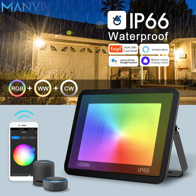 MANVIV Smart Led 220V RGB Spotlight with Voice and Tuya App Control led lights 30W 50W 100W Foco Led Floodlight Outdoor Wall Lig
MANVIV Smart Led 220V RGB Spotlight with Voice and Tuya App Control led lights 30W 50W 100W Foco Led Floodlight Outdoor Wall Lig