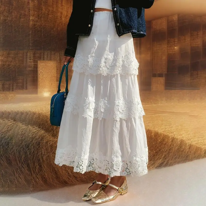 WTHT Fashion New Women's Spliced Lace Hook Flower Long Skirts 2025 Summer Elastic High Waist A-line Cake Skirt Female 1LS1262
WTHT Fashion New Women's Spliced Lace Hook Flower Long Skirts 2025 Summer Elastic High Waist A-line Cake Skirt Female 1LS1262