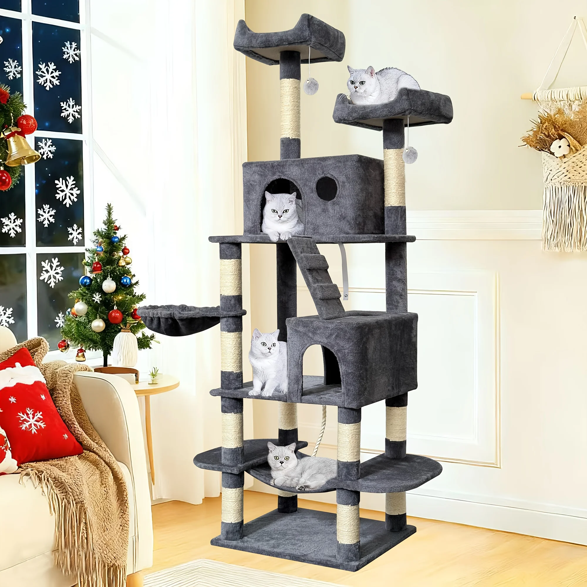 70 Inches Tall Cat Tree/Multi-Level Large Climbing Tree House And Towers for Big Feline/Condo And Hammock/Scratching Post/Wide B
70 Inches Tall Cat Tree/Multi-Level Large Climbing Tree House And Towers for Big Feline/Condo And Hammock/Scratching Post/Wide B