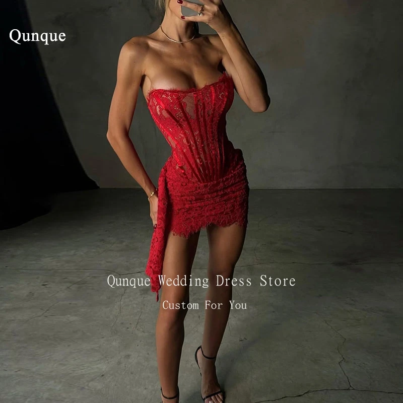 Qunque Sexy Red Lace Short Party Dresses Dubai Arabic Cocktail Dress Night Event Formal Club Gowns Mini Formal Dress Customized
Qunque Sexy Red Lace Short Party Dresses Dubai Arabic Cocktail Dress Night Event Formal Club Gowns Mini Formal Dress Customized