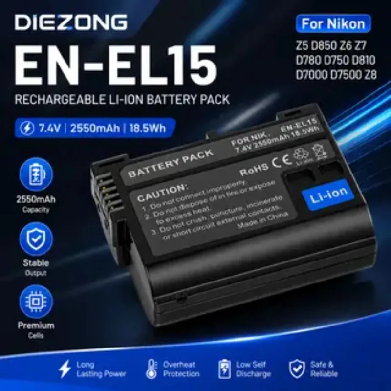 7.4V 2550mAh 18.5Wh EN-EL15 High-Quality Digital Battery For Nikon Z5 D850 Z6 Z7 D780 D750 D810 D7000 D7500 Z8 Camera in stock
7.4V 2550mAh 18.5Wh EN-EL15 High-Quality Digital Battery For Nikon Z5 D850 Z6 Z7 D780 D750 D810 D7000 D7500 Z8 Camera in stock