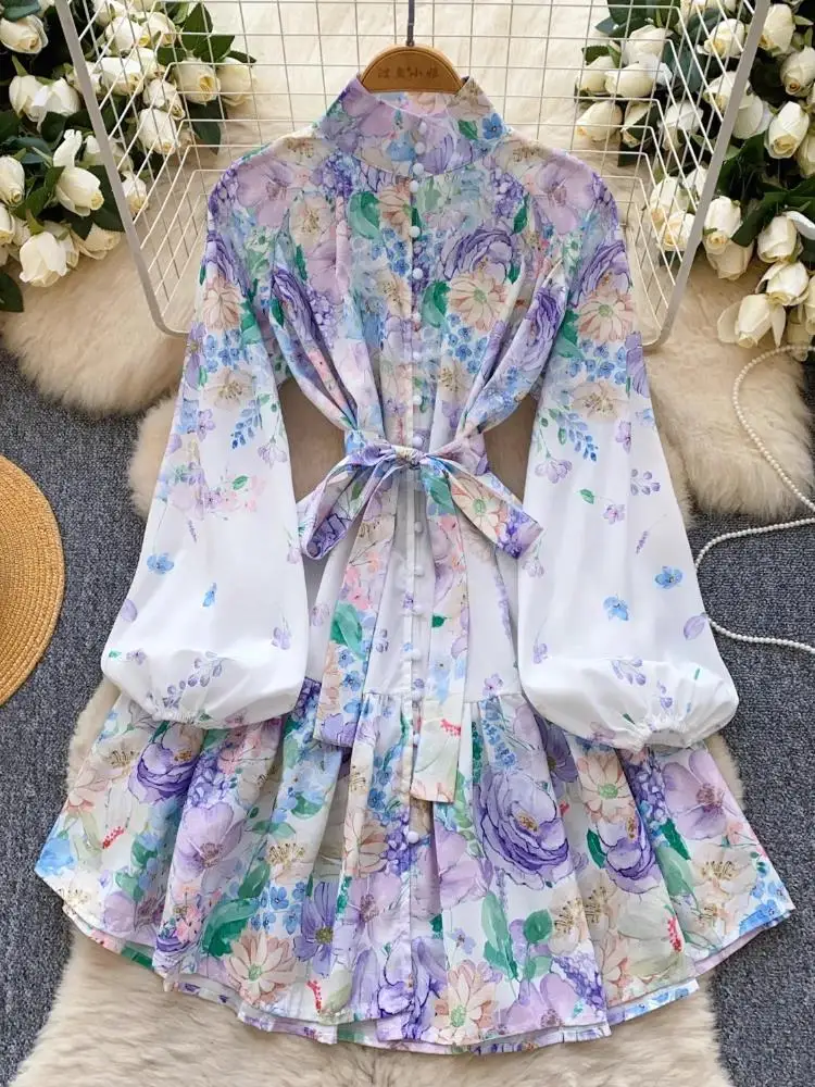 Women Sashes Button Print Short Party Dress France Elegant Vintage Palace Evening Dress Female Casual Chic Festival Clothing New
Women Sashes Button Print Short Party Dress France Elegant Vintage Palace Evening Dress Female Casual Chic Festival Clothing New