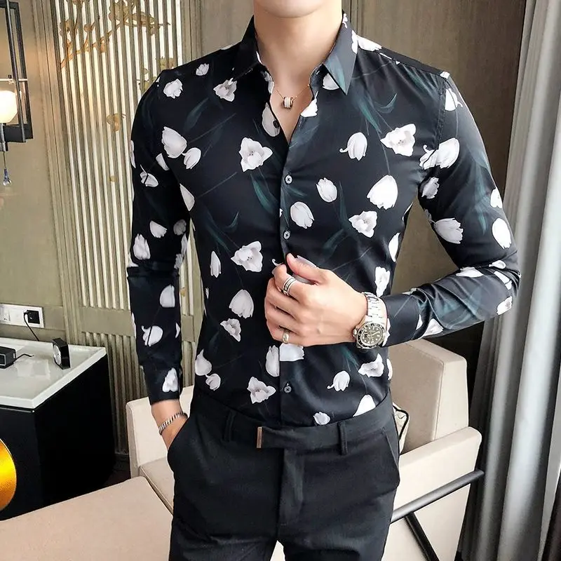 Spring and Autumn New Men's Shirt Long Sleeve Printed Korean Style Slim Youth Trendy Elastic Hairstylist Flower Shirt for Men
Spring and Autumn New Men's Shirt Long Sleeve Printed Korean Style Slim Youth Trendy Elastic Hairstylist Flower Shirt for Men