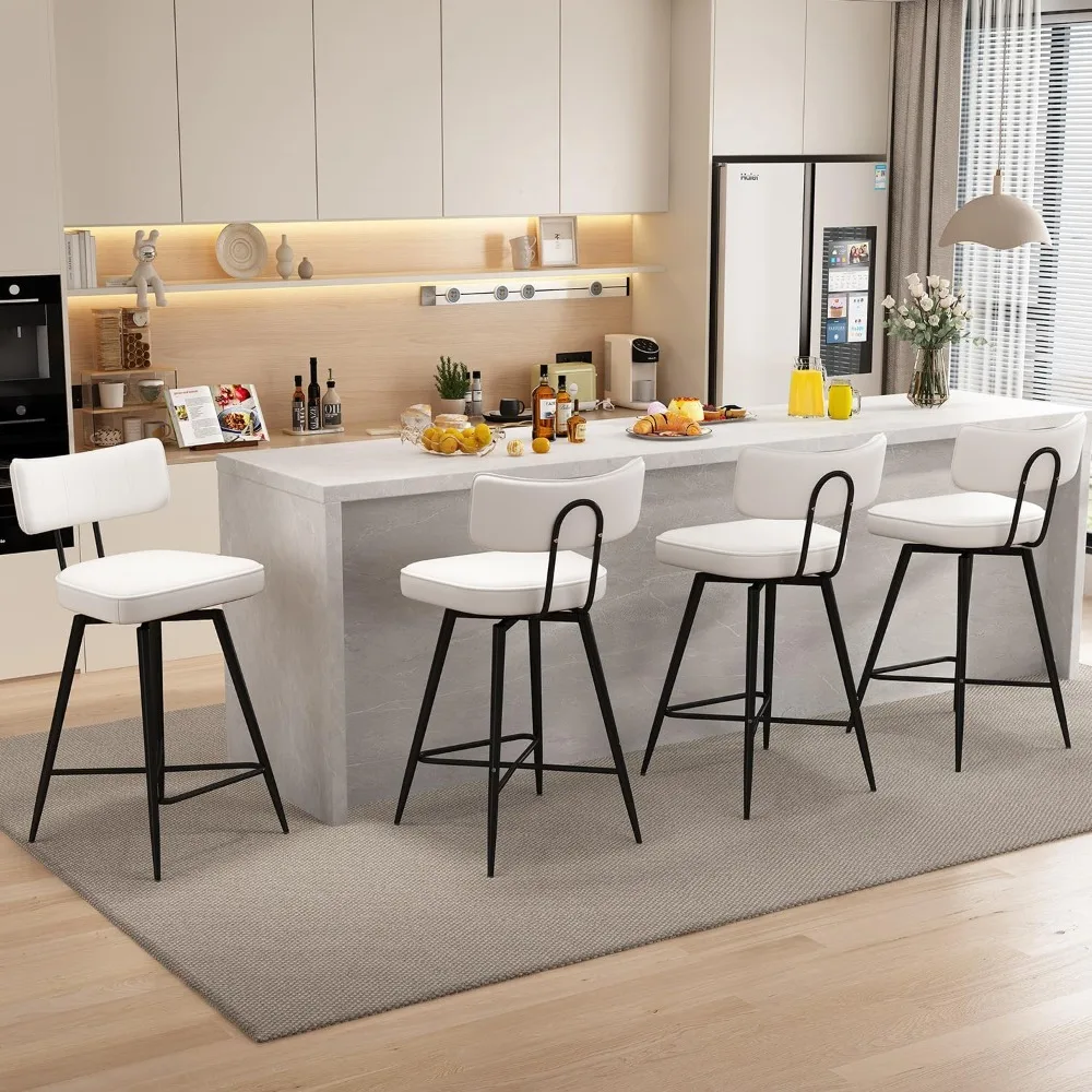 Swivel Counter Height Bar Stools Set of 4, 26 inch Leather Kitchen Swivel Counter Stools with Backs, Metal Legs and Footrest
Swivel Counter Height Bar Stools Set of 4, 26 inch Leather Kitchen Swivel Counter Stools with Backs, Metal Legs and Footrest