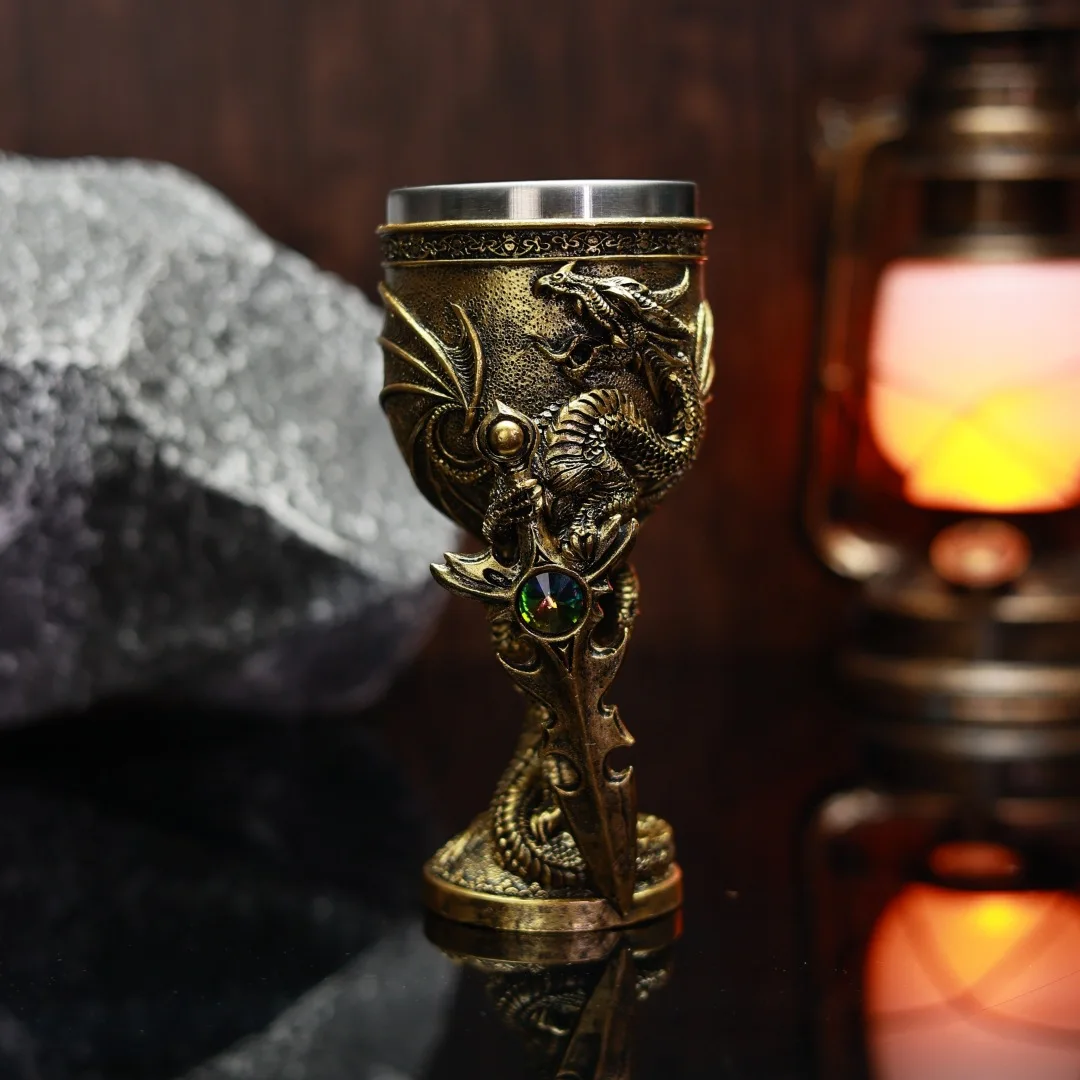 Medieval Flying Dragon Sword Goblet Resin Stainless Steel Wine Glass Chalice Cocktail Glasses Whiskey Champagne Cups Bar Decora
Medieval Flying Dragon Sword Goblet Resin Stainless Steel Wine Glass Chalice Cocktail Glasses Whiskey Champagne Cups Bar Decora