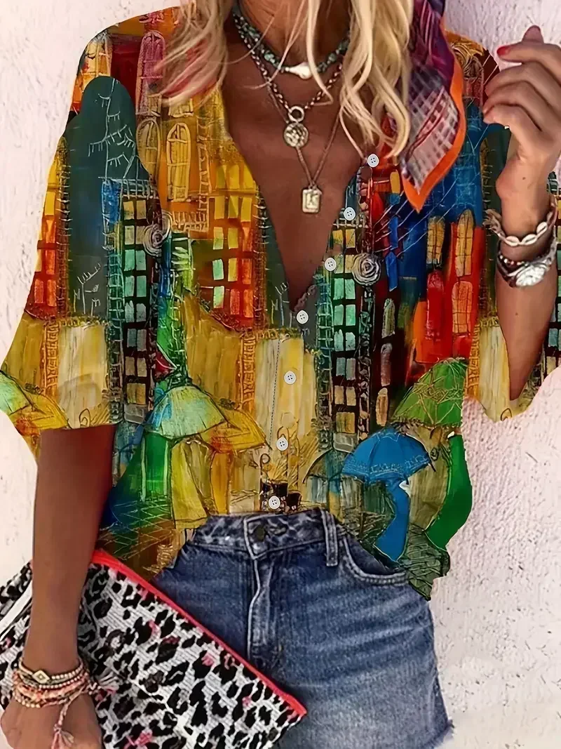 Women's Plus Size 1XL-5XL Fashion Oil Painting Print Blouse with Button Ladies Casual Stand Collar Stylish and Comfortable Shirt
Women's Plus Size 1XL-5XL Fashion Oil Painting Print Blouse with Button Ladies Casual Stand Collar Stylish and Comfortable Shirt