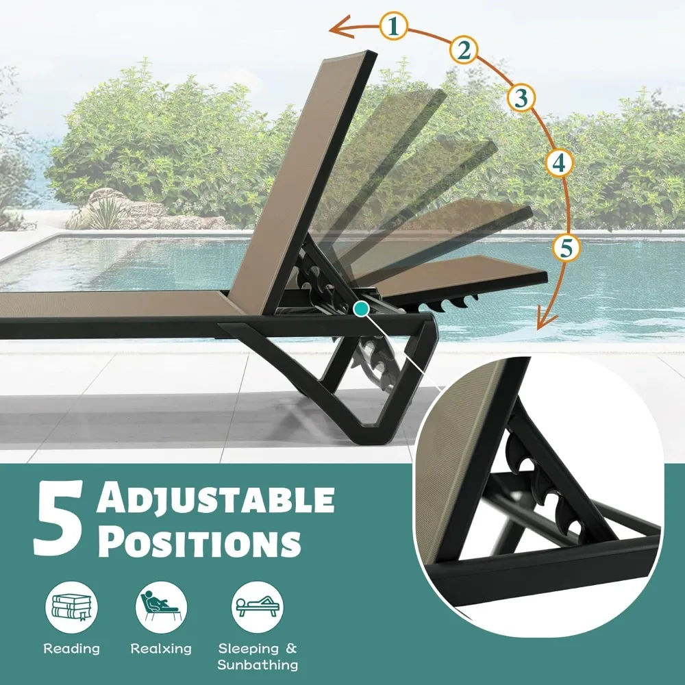 Patio Lounge Chairs Set of 3, Aluminum Pool Chaise Lounge with Side Table,5 Position Adjustable Backrest, Customized
Patio Lounge Chairs Set of 3, Aluminum Pool Chaise Lounge with Side Table,5 Position Adjustable Backrest, Customized