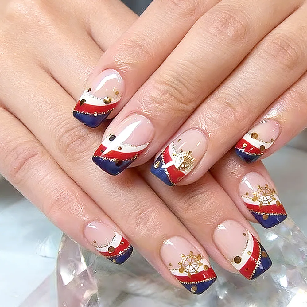 Press On Nails 24Pcs New Glossy Red Blue Gold Glitter French Medium Rectangle Detachable Fake Nails USA Independence Day Decor
Press On Nails 24Pcs New Glossy Red Blue Gold Glitter French Medium Rectangle Detachable Fake Nails USA Independence Day Decor