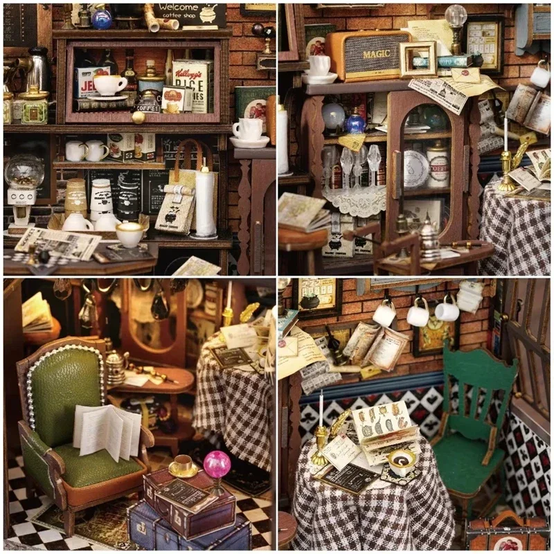 Magic Coffee Shop Retro DIY Wooden Dollhouses Miniature Building Kits With LED Lights Home Decoration For Adult Handmade Gifts
Magic Coffee Shop Retro DIY Wooden Dollhouses Miniature Building Kits With LED Lights Home Decoration For Adult Handmade Gifts