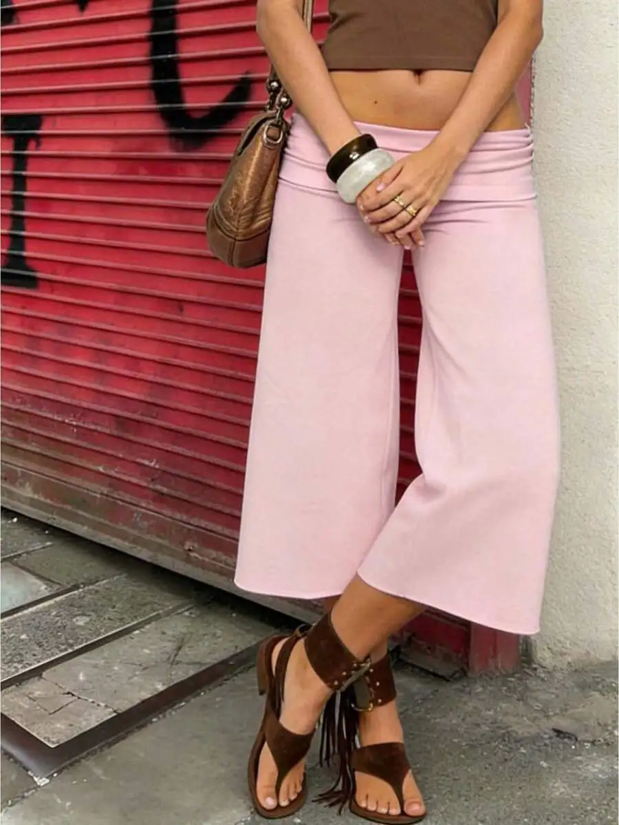 Low-Rise Fold-Over Waist Wide Leg Capri Pants Vintage Knit Culottes Casual Streetwear Women
Low-Rise Fold-Over Waist Wide Leg Capri Pants Vintage Knit Culottes Casual Streetwear Women