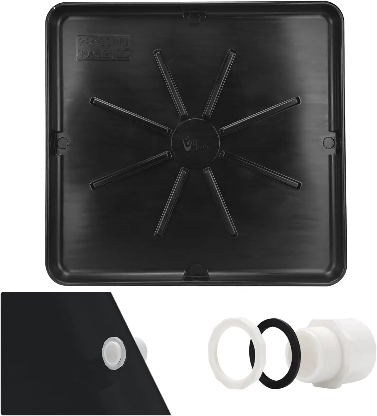 Heavy Durable Plastic Washing Machine Drain Pan Size 30X32 Including 1" Drain Fittings (Black)
Heavy Durable Plastic Washing Machine Drain Pan Size 30X32 Including 1" Drain Fittings (Black)