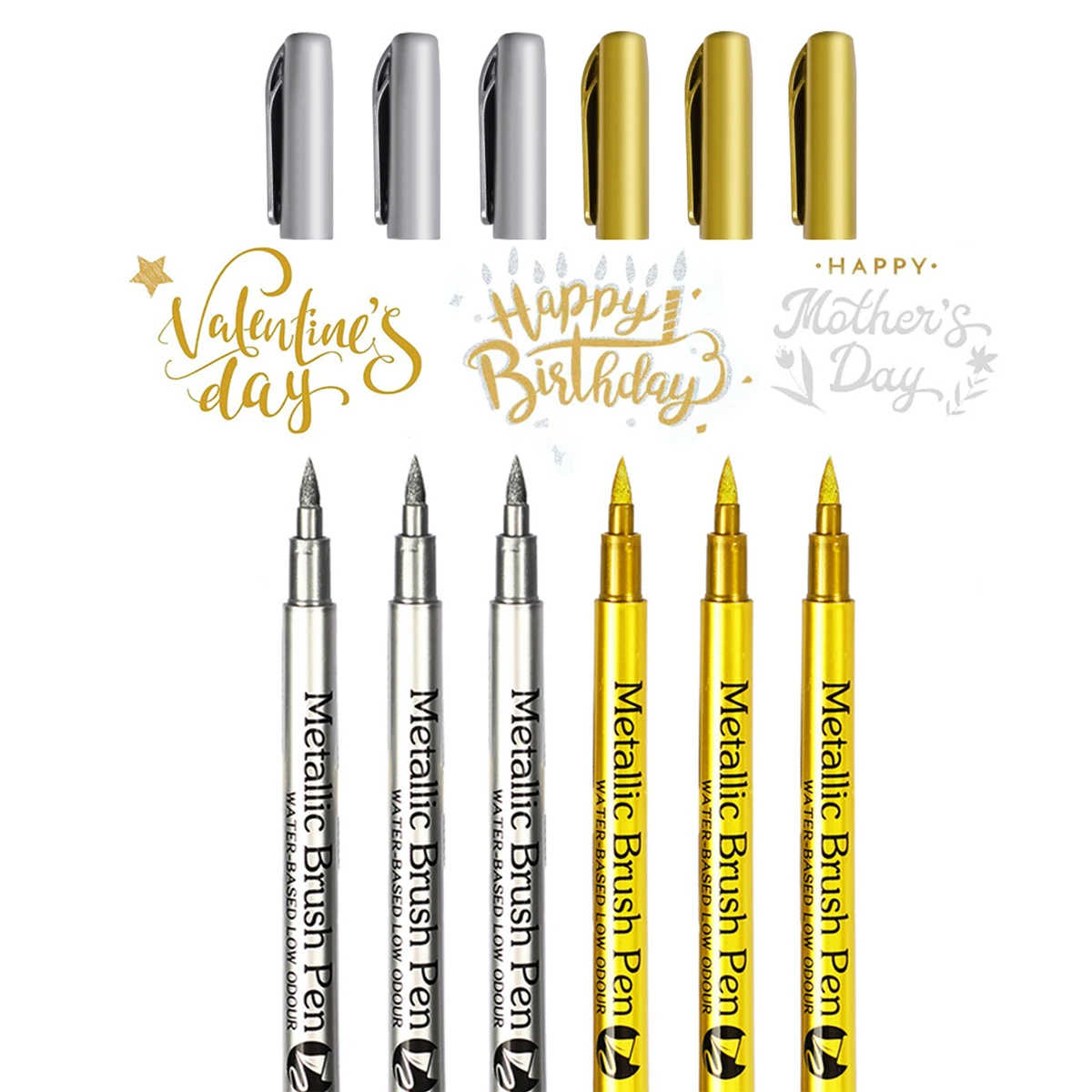 6pcs Brush Metallic Marker Pens Set Lettering Gold Silver Art Markers for Artist Illustration Crafts Scrapbooking Fabric
6pcs Brush Metallic Marker Pens Set Lettering Gold Silver Art Markers for Artist Illustration Crafts Scrapbooking Fabric