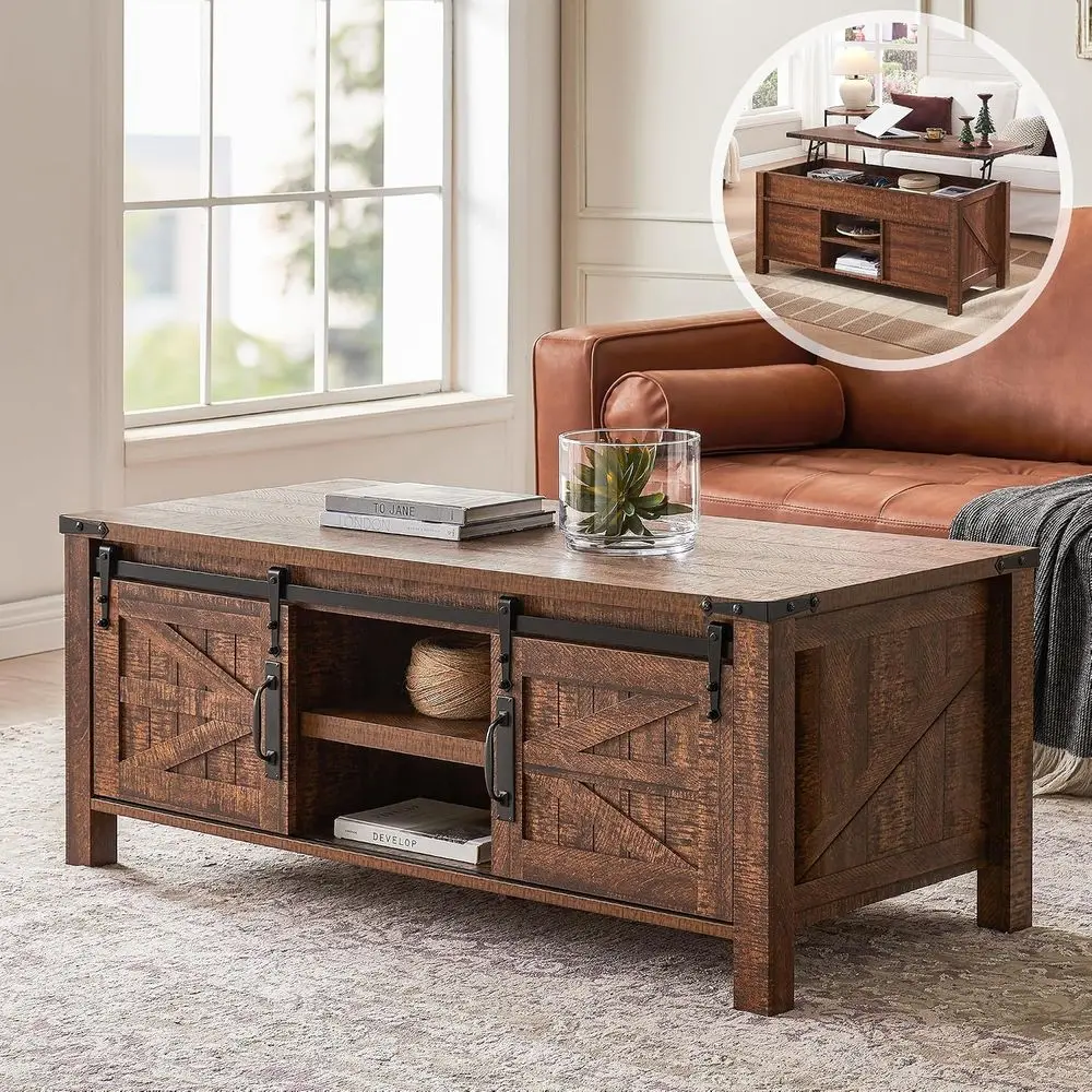 48 Sliding Barn Door Coffee Table with Rustic Hidden Storage for Living Room or Office, Reclaimed Barnwood Design
48 Sliding Barn Door Coffee Table with Rustic Hidden Storage for Living Room or Office, Reclaimed Barnwood Design