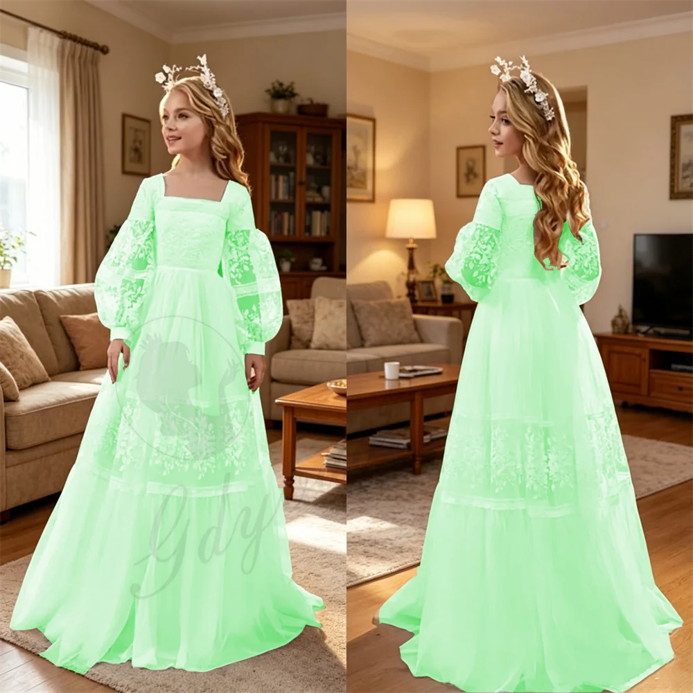 Elegant Lace Embroidery Flower Girl Dress for Wedding Long Sleeves Square Collar Dresses First Communion Birthday Party Gowns
Elegant Lace Embroidery Flower Girl Dress for Wedding Long Sleeves Square Collar Dresses First Communion Birthday Party Gowns
