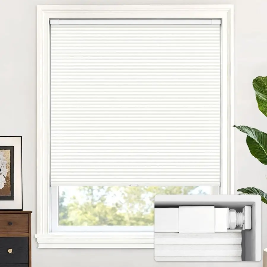Cordless Cellular Shades, No Tools No Drill Light Filtering Honeycomb Shades Pleated Blinds for Windows, 23 W x 36 H, White
Cordless Cellular Shades, No Tools No Drill Light Filtering Honeycomb Shades Pleated Blinds for Windows, 23 W x 36 H, White