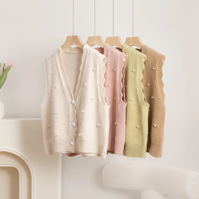 Knitted Vest Top Women's Sleeveless Open Cardigan Autumn Winter New Style Pearl Embellished Sweater Shoulder Pad Shirt
Knitted Vest Top Women's Sleeveless Open Cardigan Autumn Winter New Style Pearl Embellished Sweater Shoulder Pad Shirt
