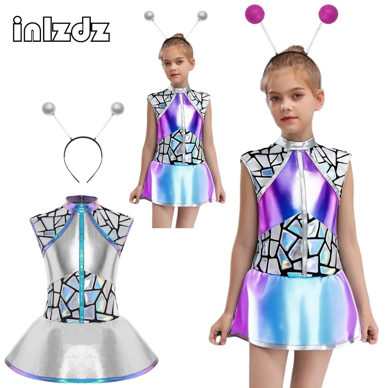 Girls Alien Cosplay Costumes Shiny Metallic Alien Costume Sleeveless Sequins Dress+Accessories Sets for Halloween Theme Party
Girls Alien Cosplay Costumes Shiny Metallic Alien Costume Sleeveless Sequins Dress+Accessories Sets for Halloween Theme Party