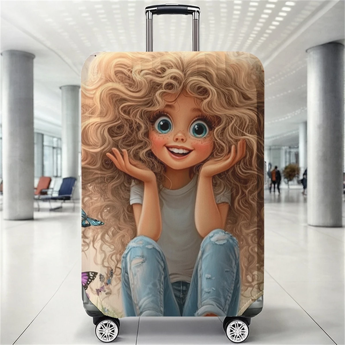 Curly haired big eyed girl butterfly pattern luggage protection cover, suitable for 18-32 inch luggage covers, luggage handle gl
Curly haired big eyed girl butterfly pattern luggage protection cover, suitable for 18-32 inch luggage covers, luggage handle gl