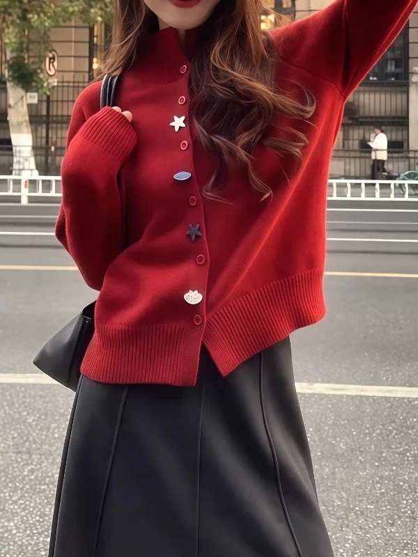 Red f-High Collar Open Cardigan Women's Loose Knitted Sweater Spring 2026 New plus Size Fat MM High-End Feeling Top
Red f-High Collar Open Cardigan Women's Loose Knitted Sweater Spring 2026 New plus Size Fat MM High-End Feeling Top