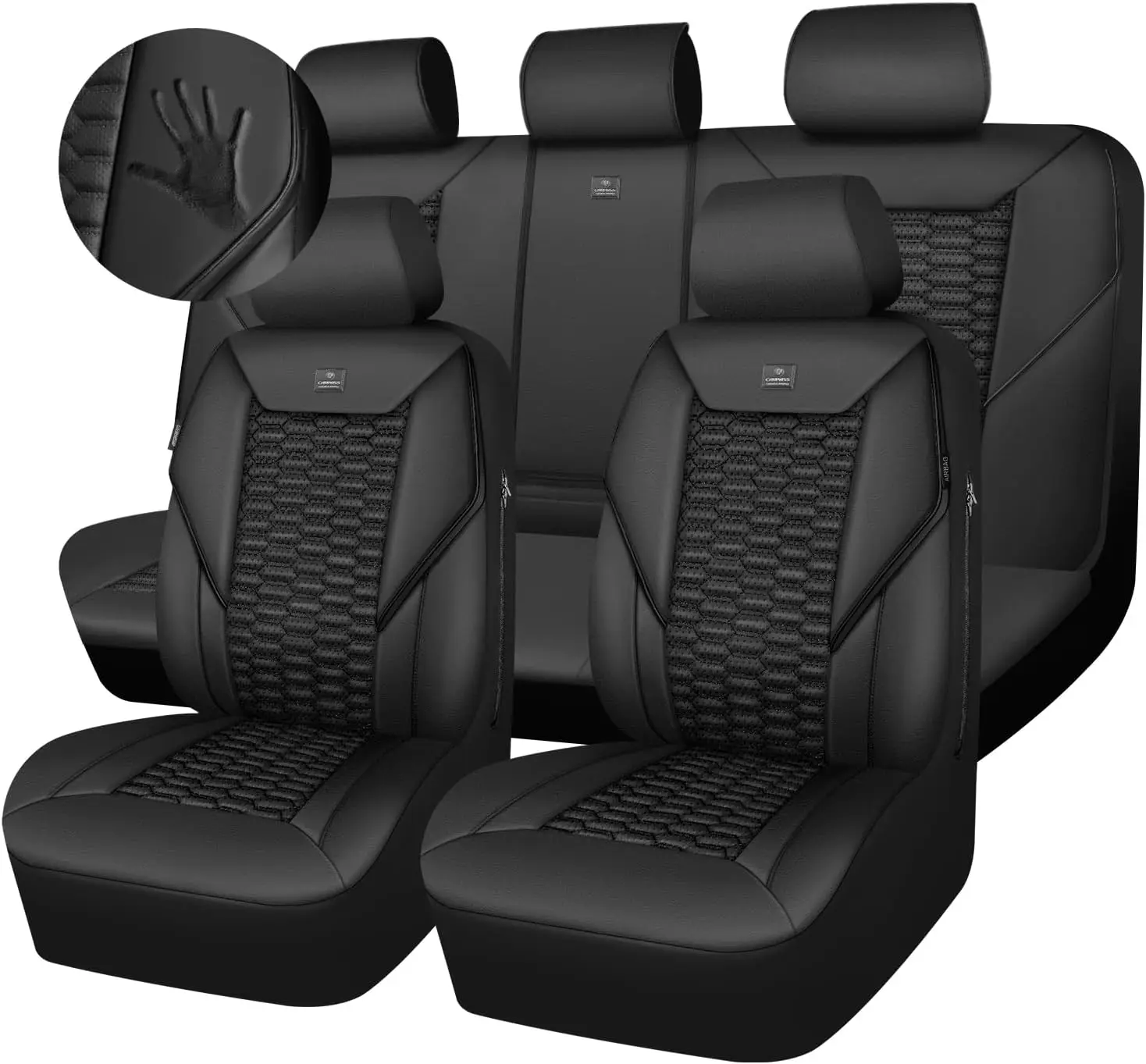 3D Foam PU Leather Car Seat Covers Full Set, Luxury Breathable Faux Leather, Anti Slip Universal Fit for SUVs Vans Sedan Truck, Armrest Airbag Compatible, All Black
3D Foam PU Leather Car Seat Covers Full Set, Luxury Breathable Faux Leather, Anti Slip Universal Fit for SUVs Vans Sedan Truck, Armrest Airbag Compatible, All Black