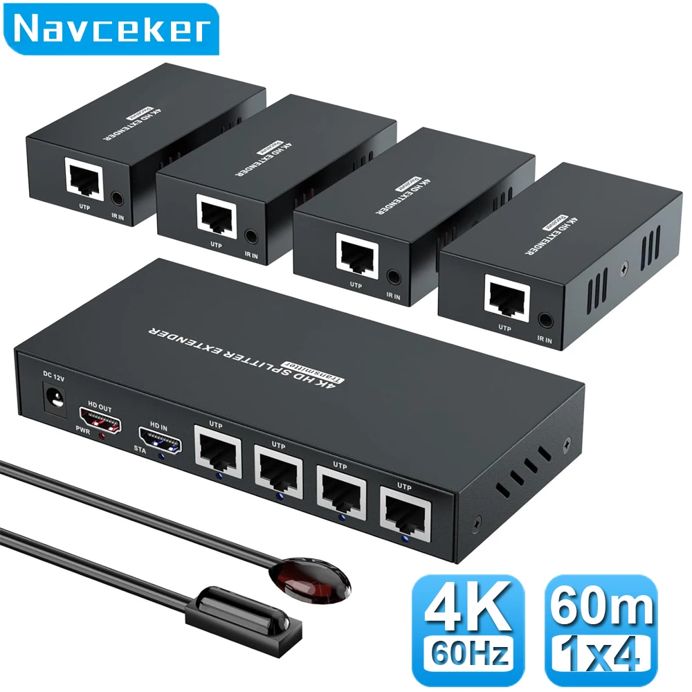 Navceker 4K 60 Гц HDMI Extender Splitter 1x4 3D HDMI RJ45 Extender 60 м Ethernet-передача через CAT5e/6/7 4-канальный 1 контурный выход
Navceker 4K 60 Гц HDMI Extender Splitter 1x4 3D HDMI RJ45 Extender 60 м Ethernet-передача через CAT5e/6/7 4-канальный 1 контурный выход