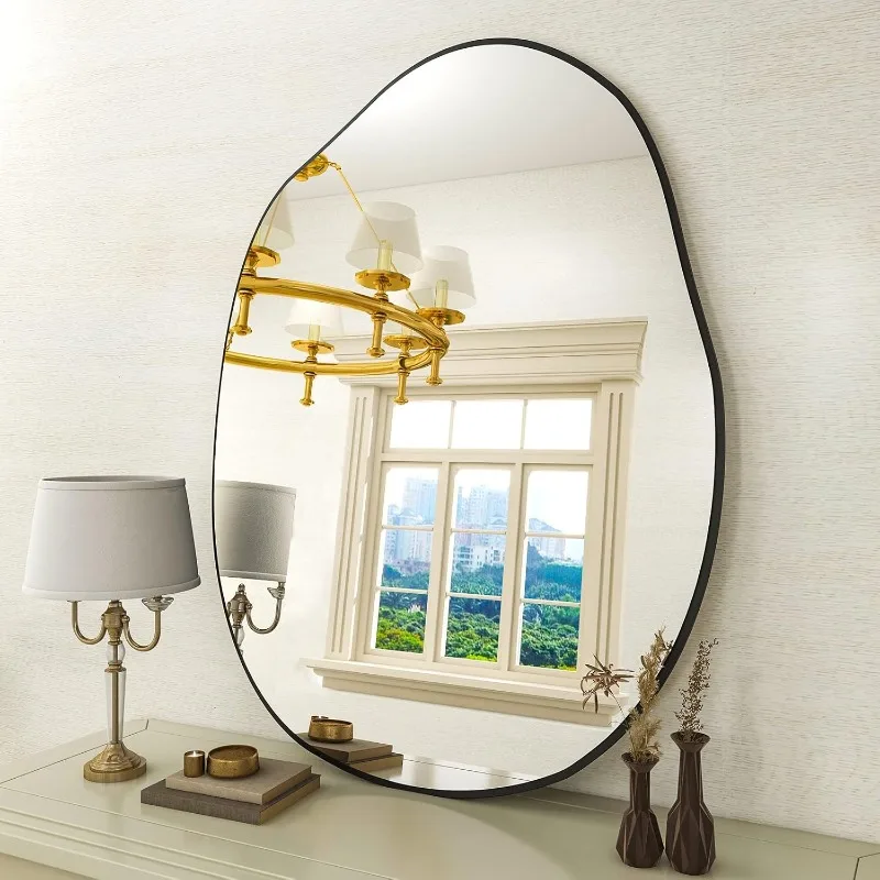 Irregular Wall Mirror 26"x40" Black Asymmetrical Bathroom Mirror Wood Framed Modern Decorative Vanity Mirrors for Bedroom
Irregular Wall Mirror 26"x40" Black Asymmetrical Bathroom Mirror Wood Framed Modern Decorative Vanity Mirrors for Bedroom