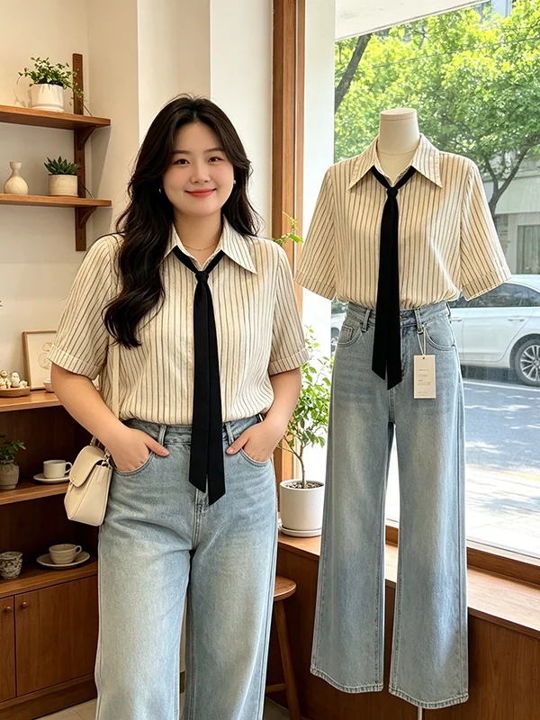 plus Size Women's Summer 2026 Tie Dye Striped Loose Slimming Neck Short Sleeve Shirt Korean Style Commute Fashion
plus Size Women's Summer 2026 Tie Dye Striped Loose Slimming Neck Short Sleeve Shirt Korean Style Commute Fashion