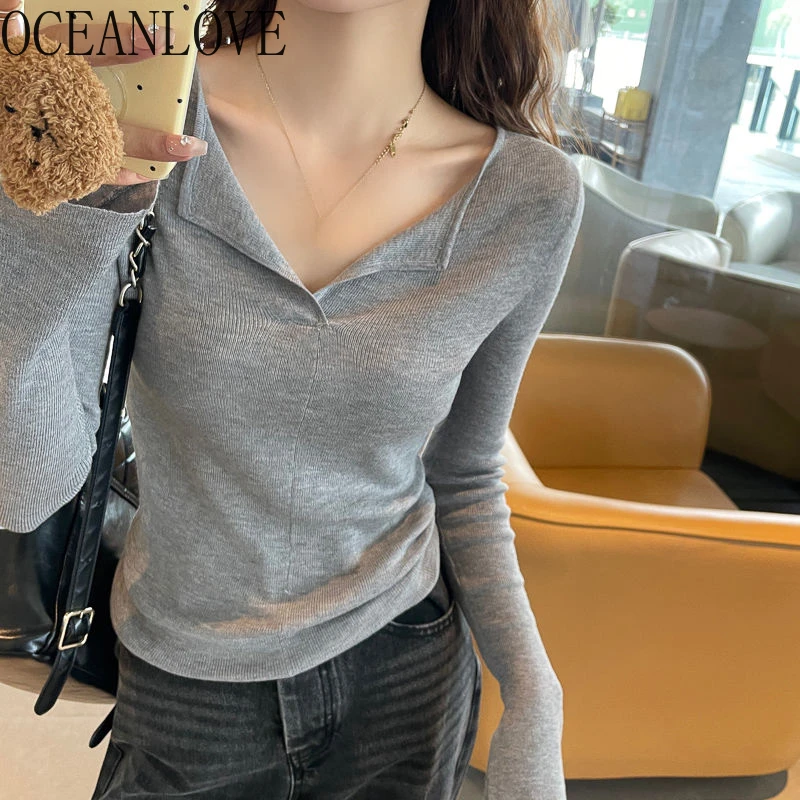 OCEANLOVE Sweaters Women Tops V Neck Basics Solid Korean Fashion Short Pullovers Autumn Winter Casual Slim Elegant Pull Femme
OCEANLOVE Sweaters Women Tops V Neck Basics Solid Korean Fashion Short Pullovers Autumn Winter Casual Slim Elegant Pull Femme