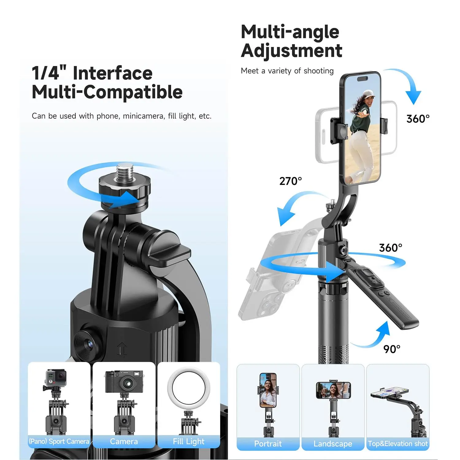 Auto-Face Tracking 4-Leg Stand Selfie Stick with Detachable Phone Stand and Remote Smooth Motion Shots 360°Rotation Video Record
Auto-Face Tracking 4-Leg Stand Selfie Stick with Detachable Phone Stand and Remote Smooth Motion Shots 360°Rotation Video Record