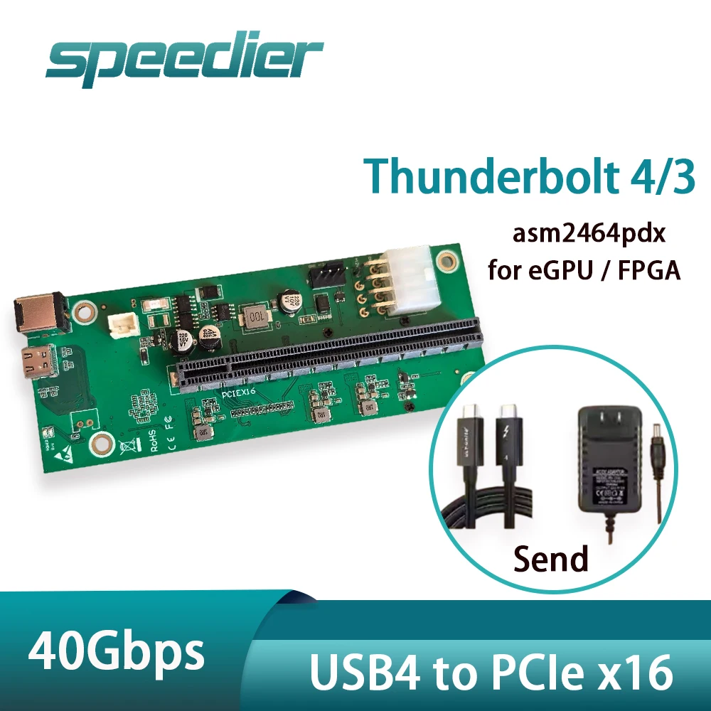 USB4 To PCIe X16 Adapter Card Dock Compatible Thunderbolt 4 /3 ASM2464PDX Controller 40Gbps for eGPU FPGA Capture Card RTX20 GPU
