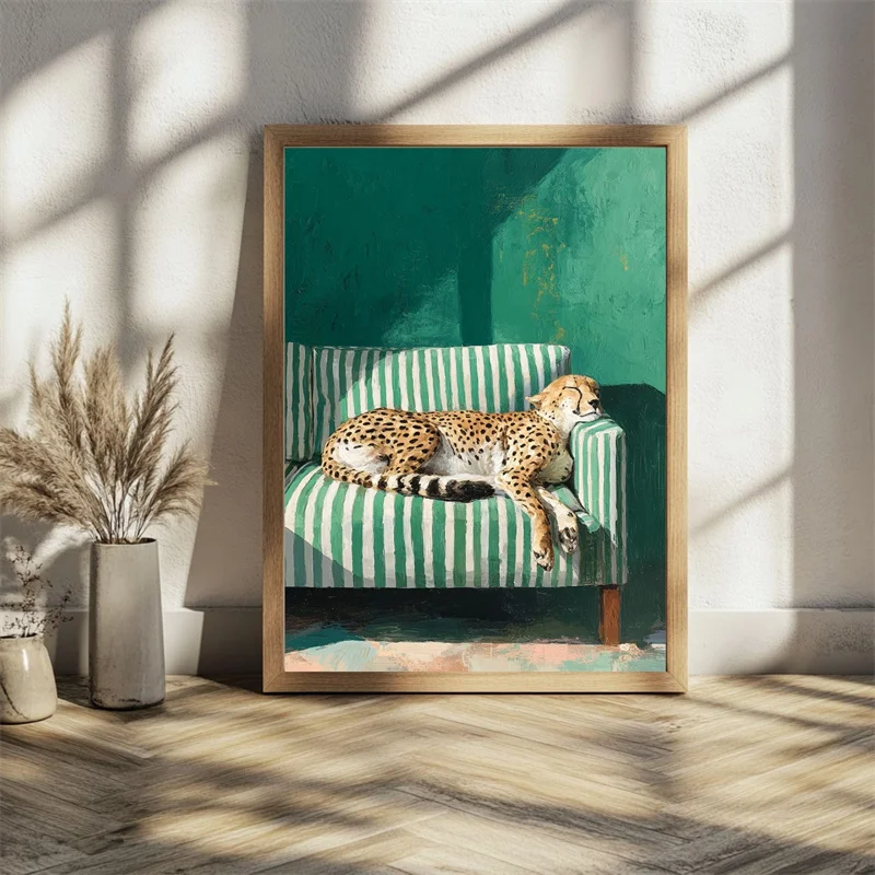 Leopard Drowsy Poster Cheetah Wall Poster Minimalist Home Decor Greenish-Gray Modern Fashion Leopard Print Canvas Painting
Leopard Drowsy Poster Cheetah Wall Poster Minimalist Home Decor Greenish-Gray Modern Fashion Leopard Print Canvas Painting