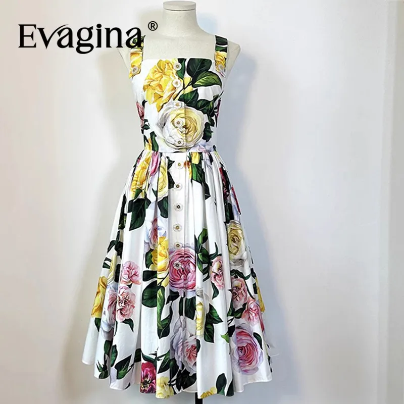 Evagina Fashion Design New Women's Wear Pure Cotton Rose Printed Decorative Buckle Sling Slim Fit Dazzling Dress Holiday Beach
Evagina Fashion Design New Women's Wear Pure Cotton Rose Printed Decorative Buckle Sling Slim Fit Dazzling Dress Holiday Beach