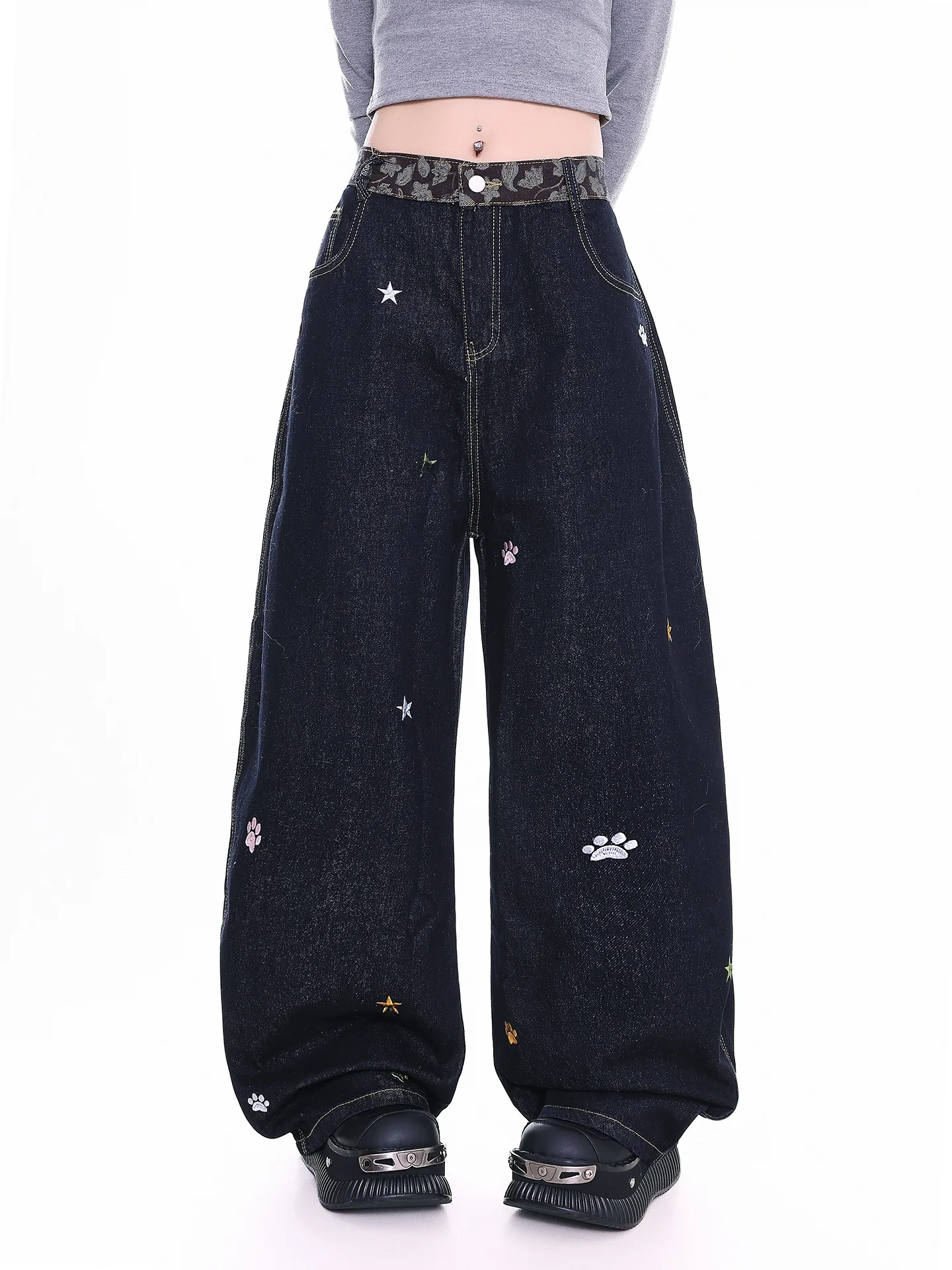 Retro Fun Embroidered Star Wide Leg Jeans Women's Loose Straight Casual Long Trousers Orange Marmalade Vintage Style Denim
Retro Fun Embroidered Star Wide Leg Jeans Women's Loose Straight Casual Long Trousers Orange Marmalade Vintage Style Denim