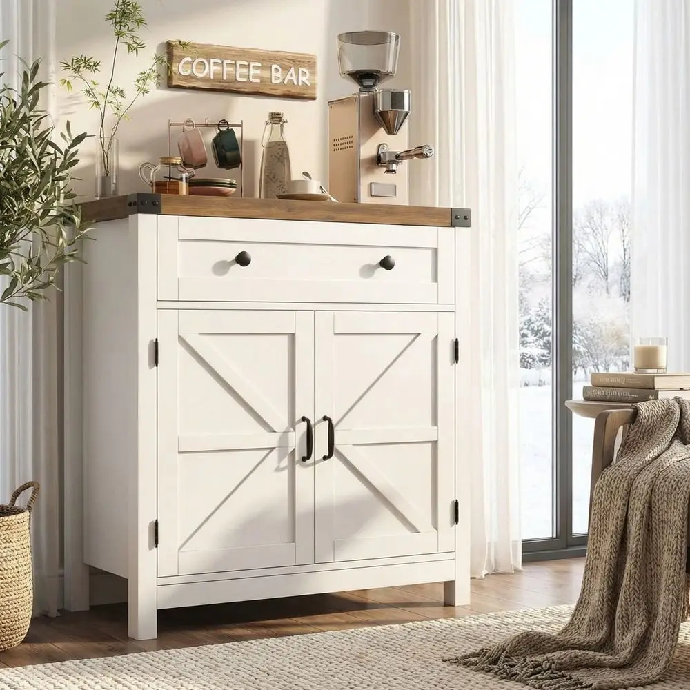 Coffee Bar Cabinet, Kitchen Storage Cabinet, Modern Farmhouse Buffet Sideboard with Drawer and Adjustable Shelf, Barn Door Acce
Coffee Bar Cabinet, Kitchen Storage Cabinet, Modern Farmhouse Buffet Sideboard with Drawer and Adjustable Shelf, Barn Door Acce
