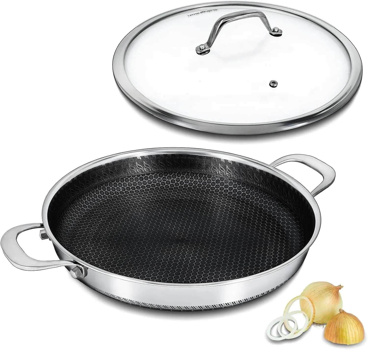 Lid-Equipped Nonstick Mixing Pan Stainless Steel Paella Pan with Dual Handles Dishwasher and Oven Safe
Lid-Equipped Nonstick Mixing Pan Stainless Steel Paella Pan with Dual Handles Dishwasher and Oven Safe