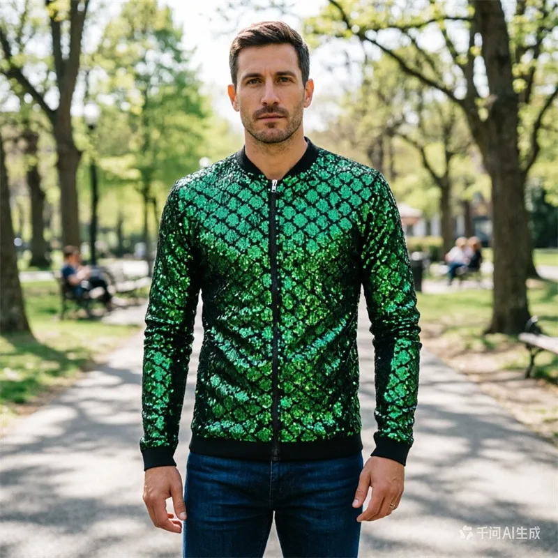 Spring and Autumn New Green Multifunctional Jacket, Velvet Non Scalding Fabric,men's Fashionable Sequined Stand Up Collar Jacket
Spring and Autumn New Green Multifunctional Jacket, Velvet Non Scalding Fabric,men's Fashionable Sequined Stand Up Collar Jacket