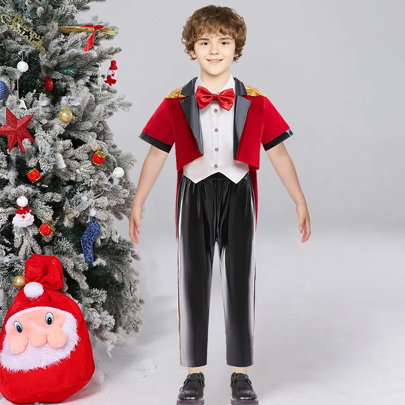 Children Boys Three-Piece Suits Red Bow Tie Decor Top +Red Swallow-Tailed Coat +Sequins Pants For Christmas Stage Performance
Children Boys Three-Piece Suits Red Bow Tie Decor Top +Red Swallow-Tailed Coat +Sequins Pants For Christmas Stage Performance