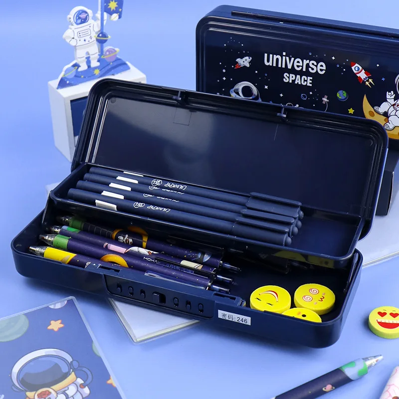 Double-layer combination lock stationery box cute space astronaut plastic pencil box school student storage box kids pencil case
Double-layer combination lock stationery box cute space astronaut plastic pencil box school student storage box kids pencil case