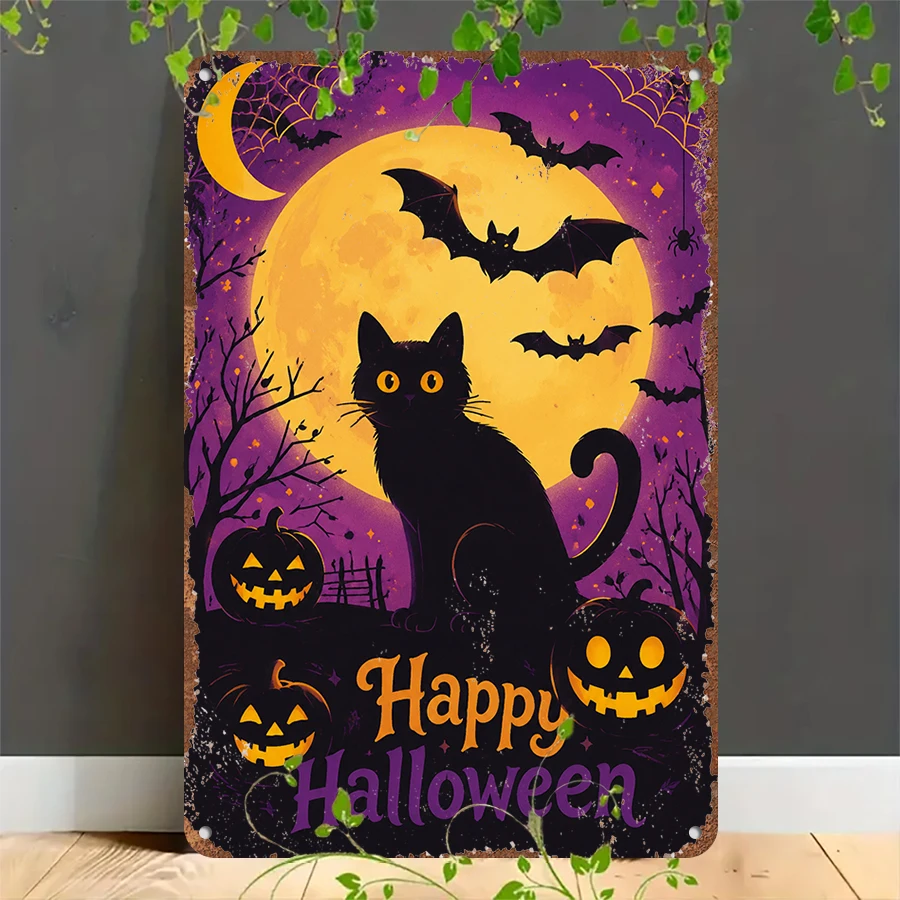 2D flat retro metal tin plate, Vintage Black Cat Happy Halloween Tin Sign, Suitable for home, garage, café, bar and garden decoration
2D flat retro metal tin plate, Vintage Black Cat Happy Halloween Tin Sign, Suitable for home, garage, café, bar and garden decoration