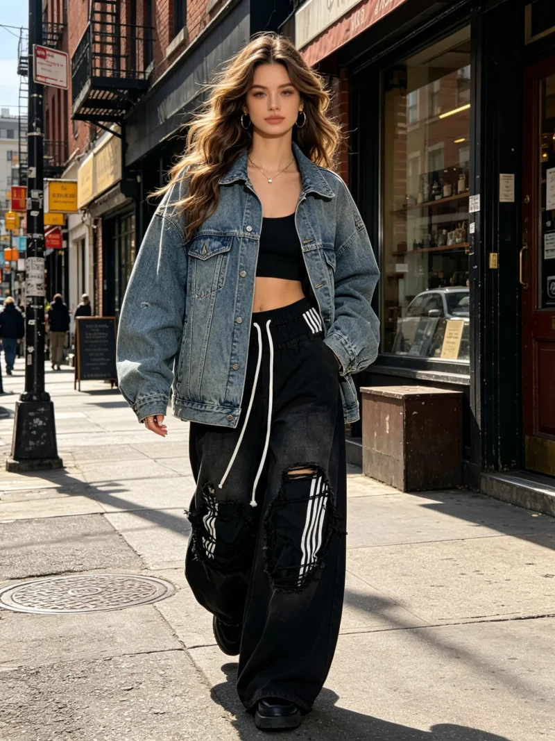 Harajuku y2k Korean fashion brand stripe hole baggy jeans men women street hip hop casual couple high waist Wide-leg pants
Harajuku y2k Korean fashion brand stripe hole baggy jeans men women street hip hop casual couple high waist Wide-leg pants